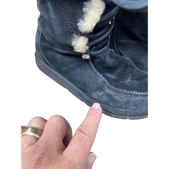 Ugg womans Black leather sheepskin lined Midcalf Winter Boots Sz 6 SKU 9533 - Picture 12 of 16